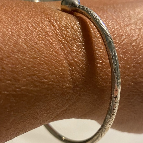 Vintage Sterling Silver Cuff Bracelet Ball Ends Etching - Picture 7 of 9